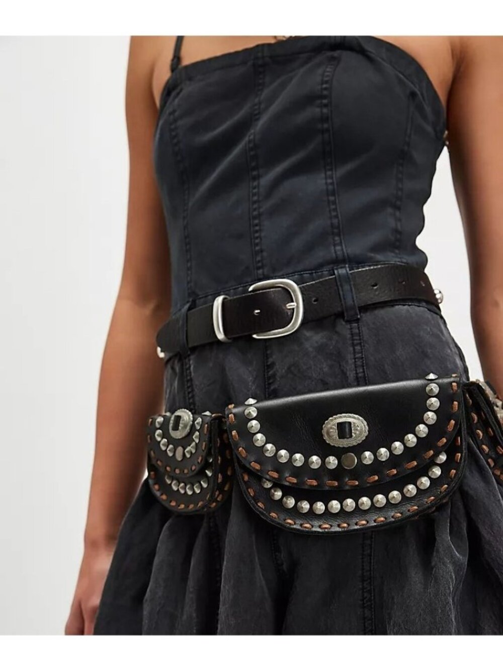 Free People Lucky Stars Leather Pocket Belt Country Western Festival Womens S M